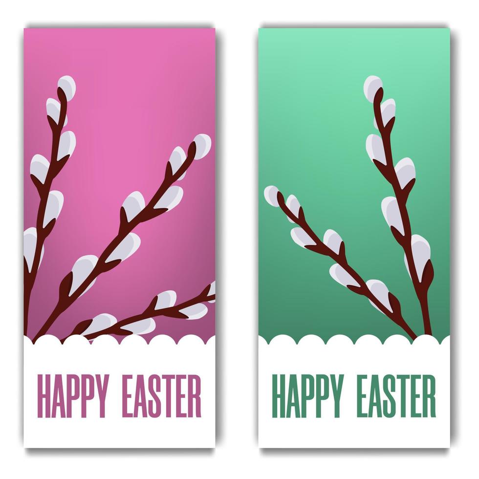 Easter Postcard. Greeting or Invitation with Willow Twigs. Template. Vector illustration for Your Design, Web, Print.