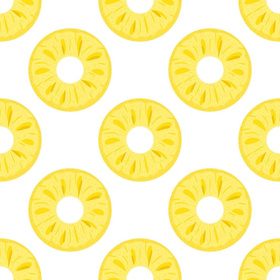 Seamless pattern with fresh cut rings pineapple fruit on white background. Summer fruits for healthy lifestyle. Organic fruit. Cartoon style. Vector illustration for any design.