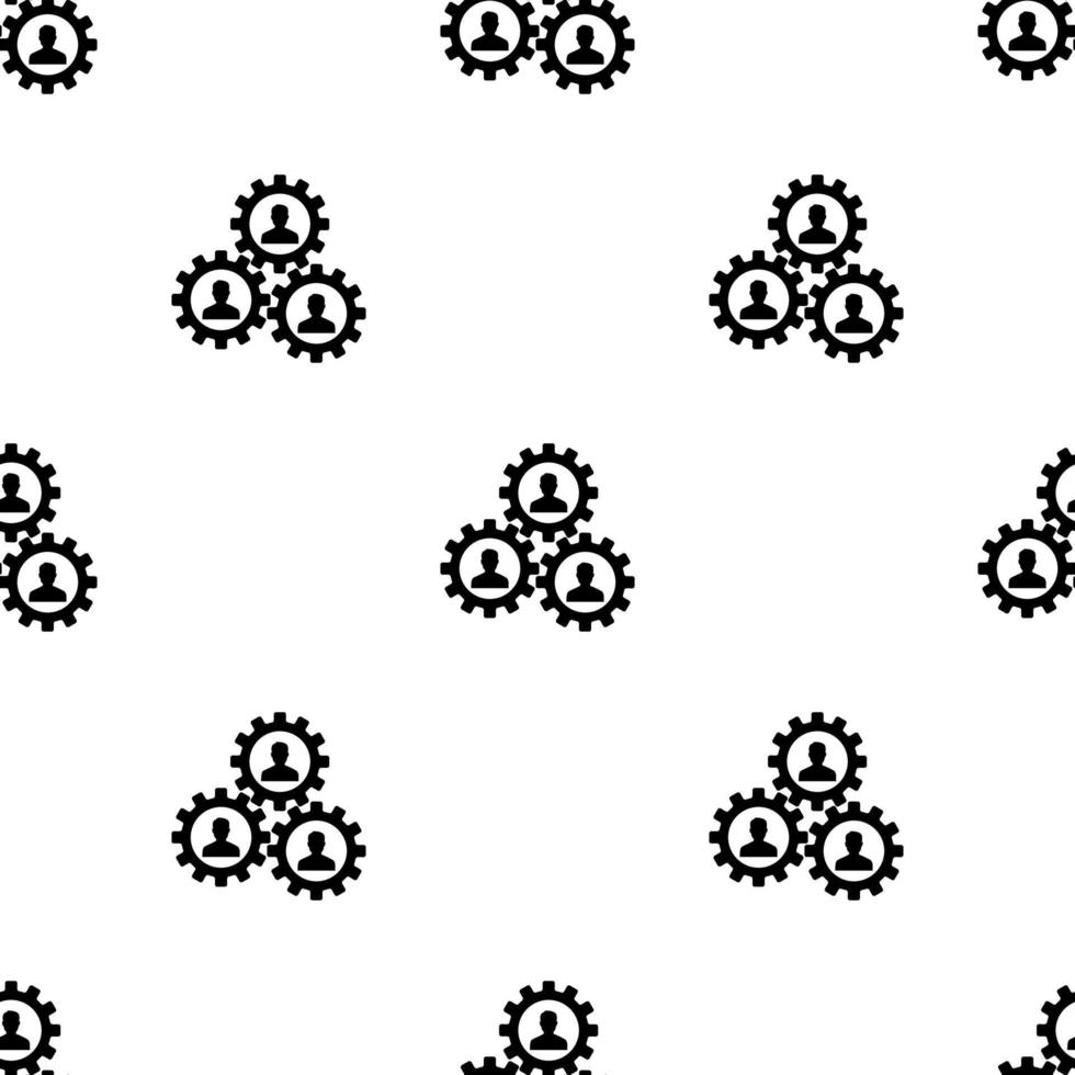 Seamless pattern with human resourse managment icons on white background. Gears showing teamwork, cooperation, managment. Vector illustration for design, web, wrapping paper, fabric