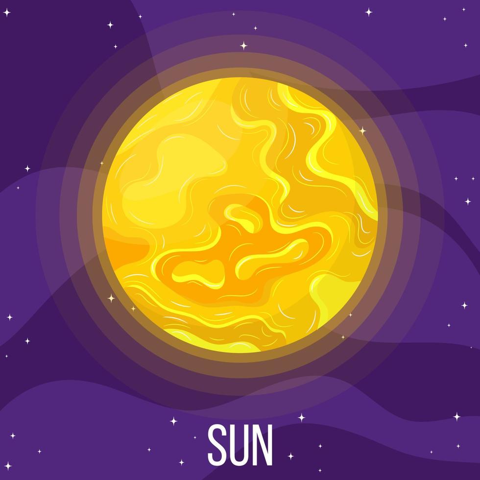 planeta sol en el espacio. universo colorido con sol. ilustración de vector de estilo de dibujos animados para cualquier diseño.