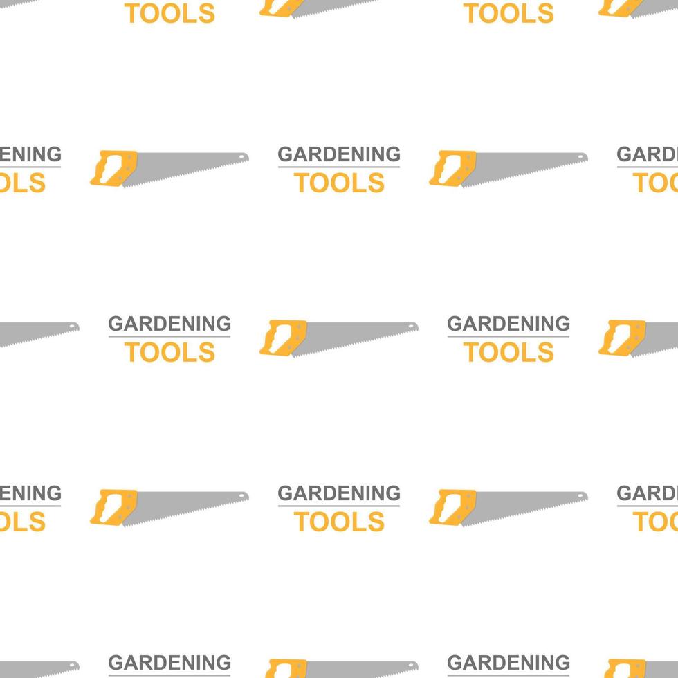 Seamless pattern with cartoon hand saws on white background. Gardening tool. Vector illustration for any design