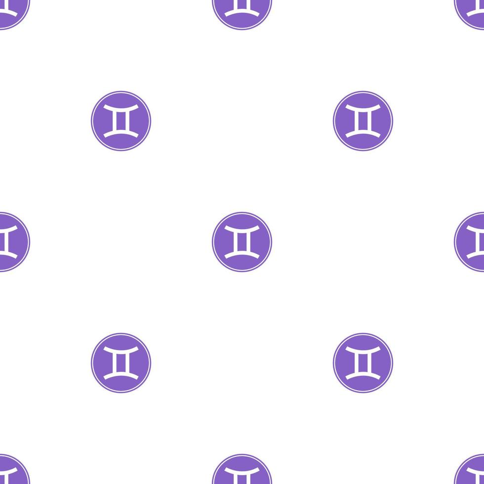 Seamless pattern with gemini zodiac sign. Astrological, horoscope sign. Zodiac symbol. Air element. Sticker. Vector illustration for design, web, wrapping paper, fabric, wallpaper.