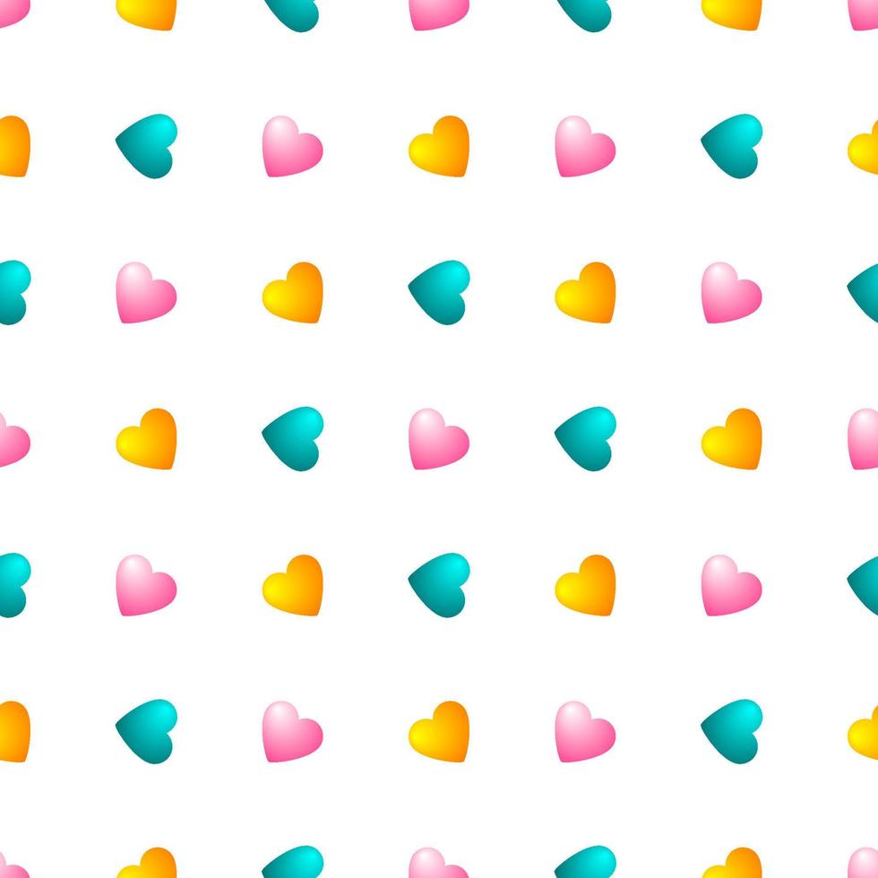 Seamless pattern with pink, blue and yellow hearts on white background. Vector illustration.