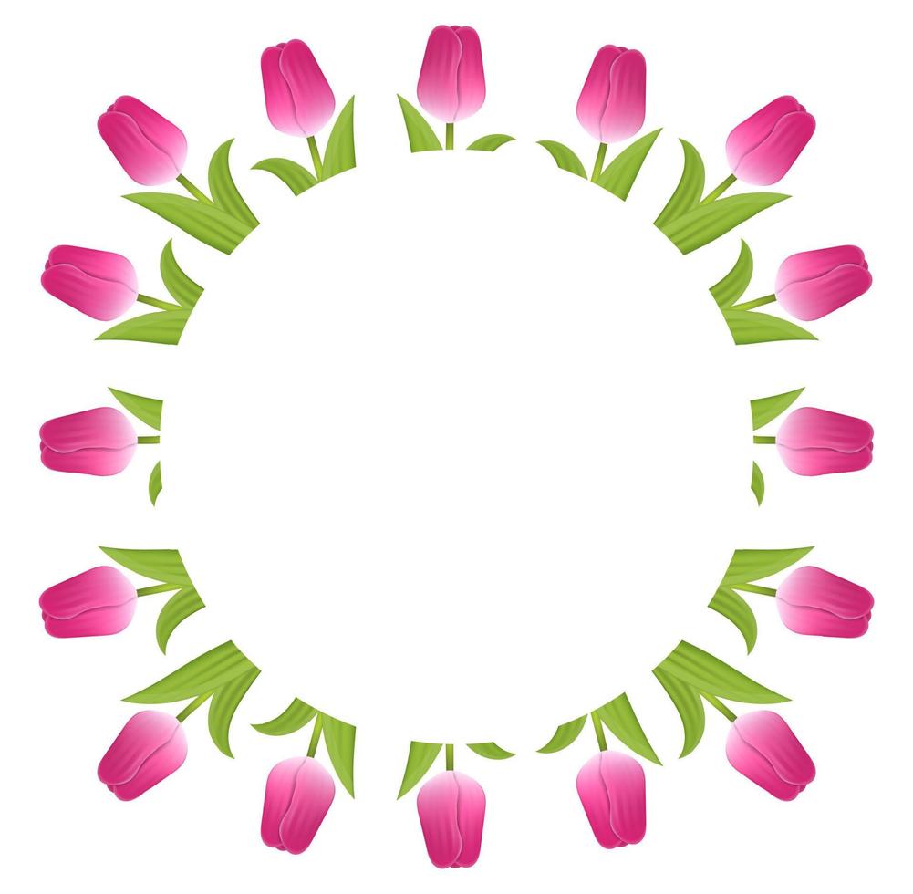 Banner Template Background with Pink Tulips. Square Frame of Tulips with Space for Text. Voucher, wallpaper,flyers, invitation, posters, brochure, coupon discount,greeting card. Vector illustration.