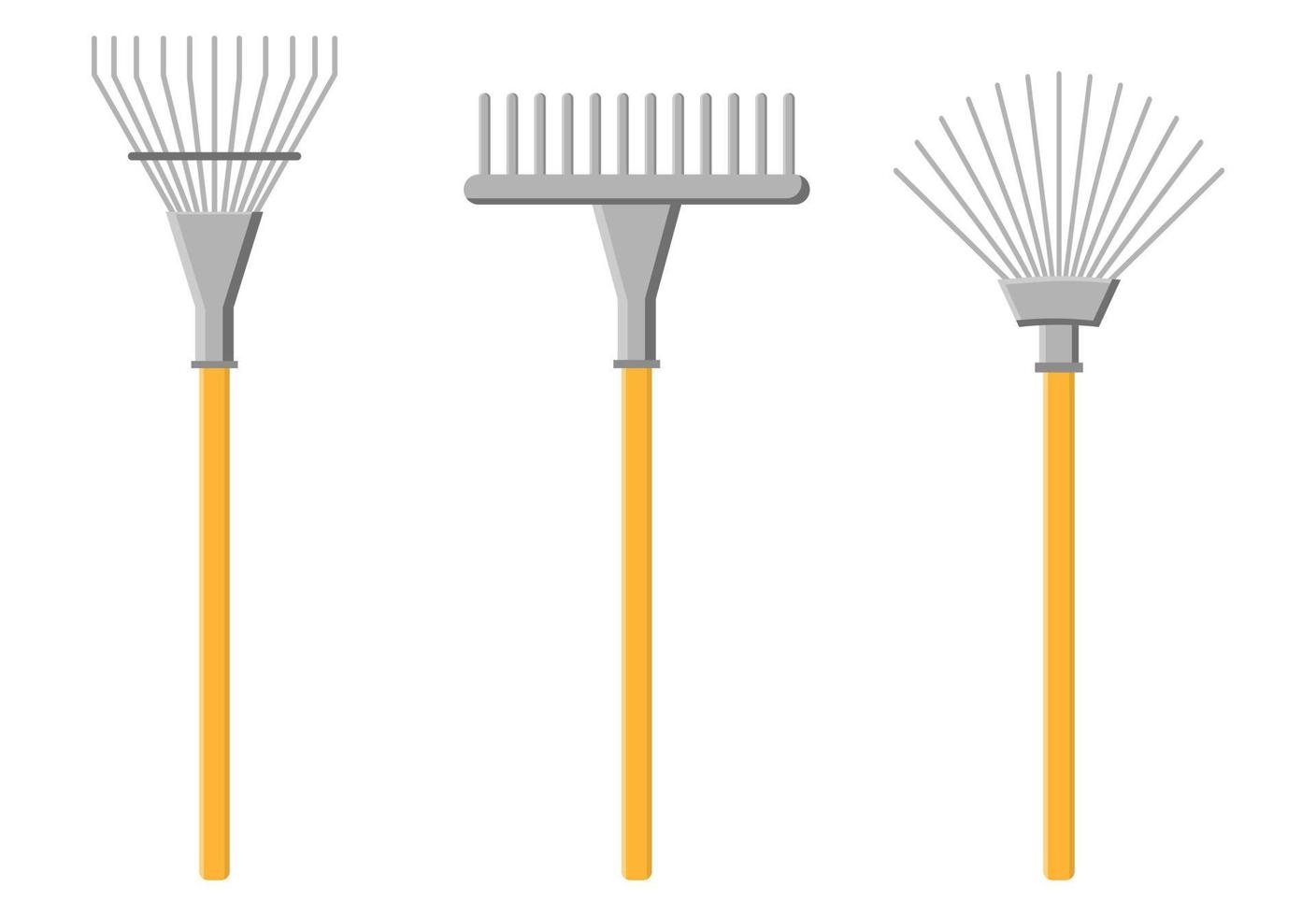 Set of cartoon rake icons isolated on white background. Gardening tools ...