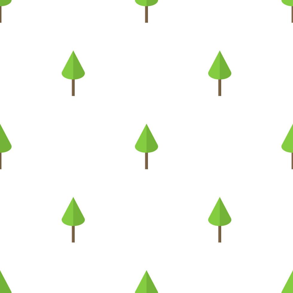 Seamless pattern with flat green tree icon on white background. Vector illustration for design, web, wrapping paper, fabric, wallpaper.