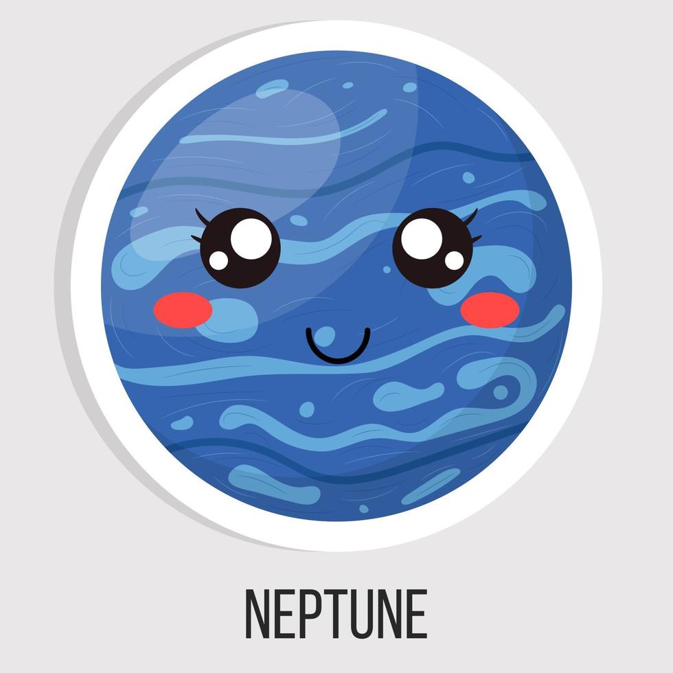 Cartoon cute neptune planet isolated on white background. Planet of solar system. Cartoon style vector illustration for any design.