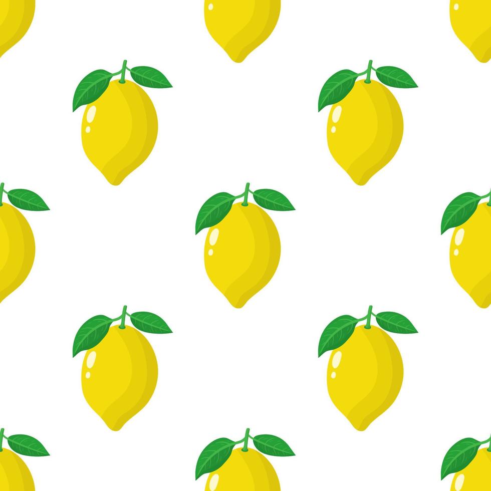 Seamless pattern with fresh whole lemon fruit on white background. Vector illustration for design, web, wrapping paper, fabric, wallpaper