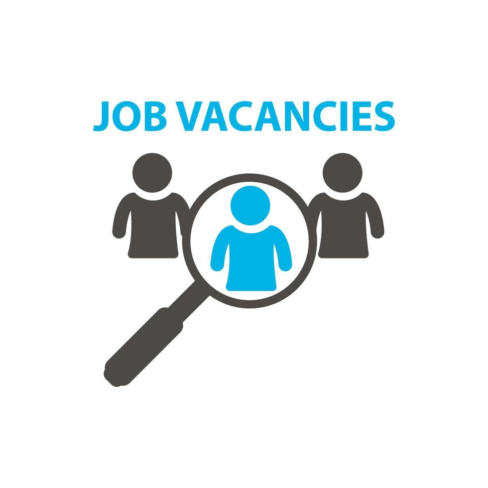 Search job vacancy icon. Search job, employees. Find people, human resource icon. Magnifier. Vector illustration.