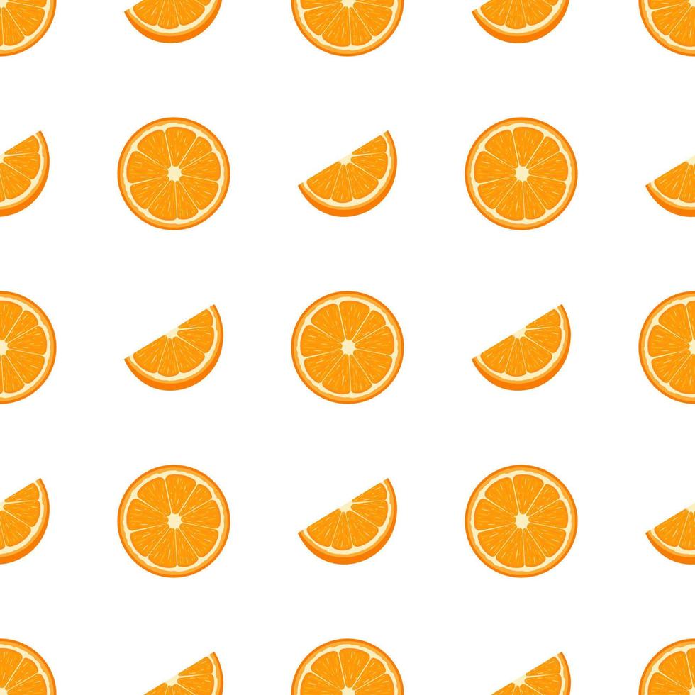 patrón sin costuras con mitad fresca y fruta naranja cortada en rodajas sobre fondo blanco. Mandarina. fruta organica estilo de dibujos animados ilustración vectorial para diseño, web, papel de envolver, tela, papel tapiz. vector