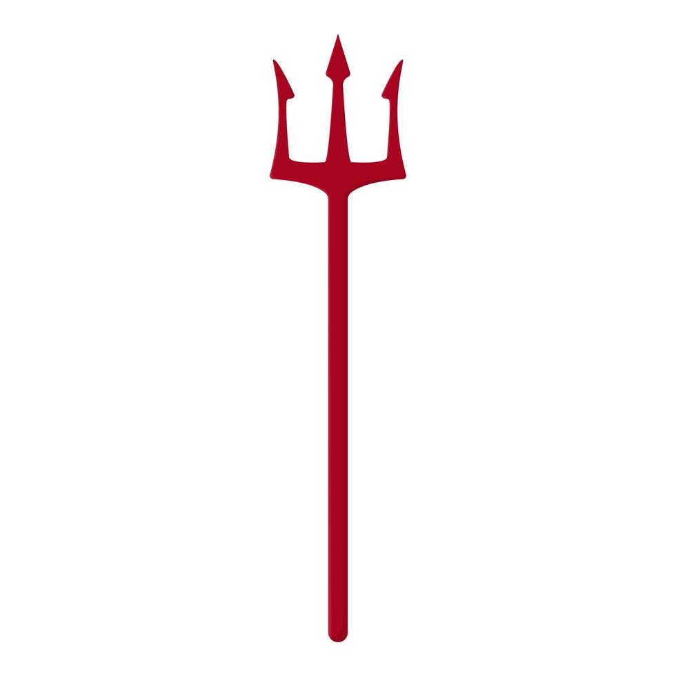 Red trident isolated on white background. Devil, neptune trident. Cartoon style. Clean and modern vector illustration for design, web.