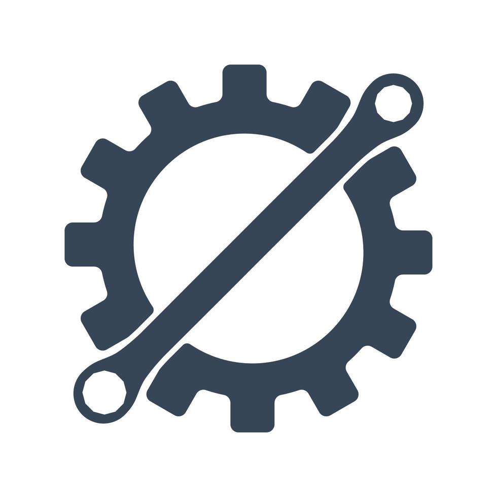 Repair icon. Gear and wrench. Creative graphic design logo element. Vector illustration isolated on white background.