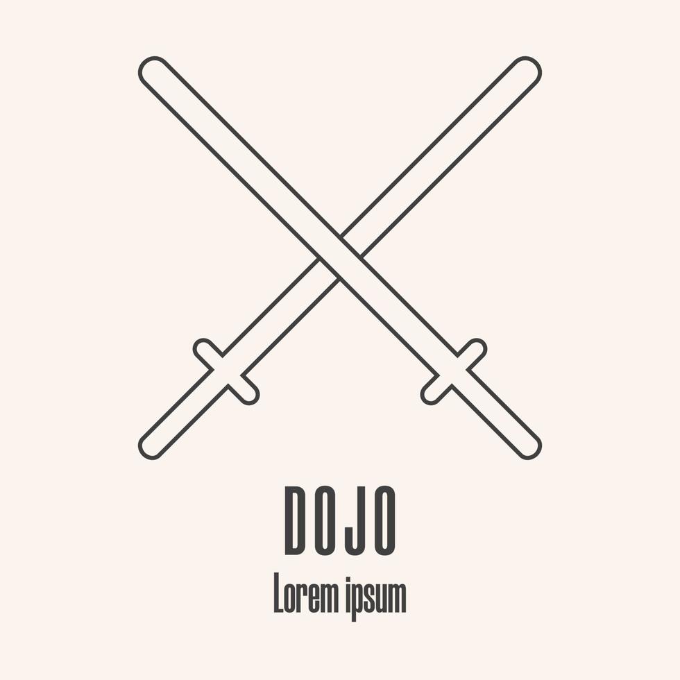 Line style icon of a bamboo swords. Dojo logo. Clean and modern vector illustration.