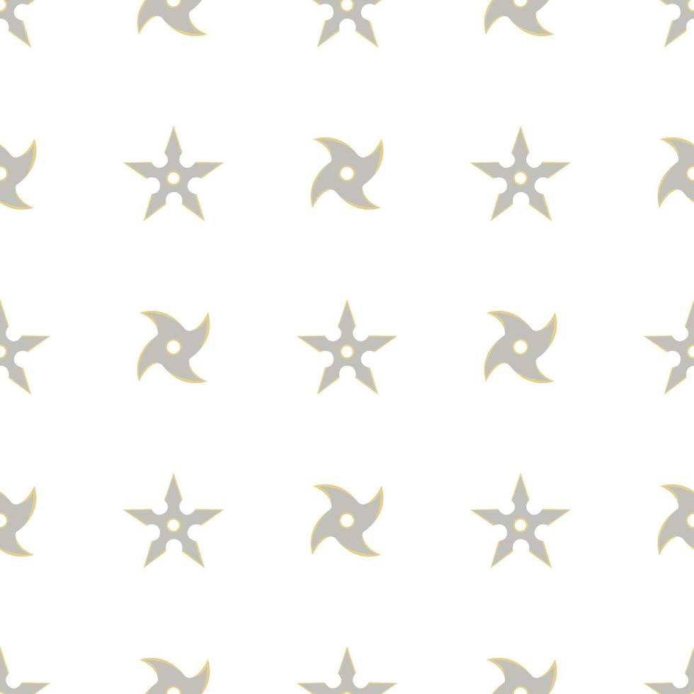 Seamless pattern with shurikens. Ninja weapon. Samurai equipment. Cartoon style. Vector illustration for design, web, wrapping paper, fabric, wallpaper.