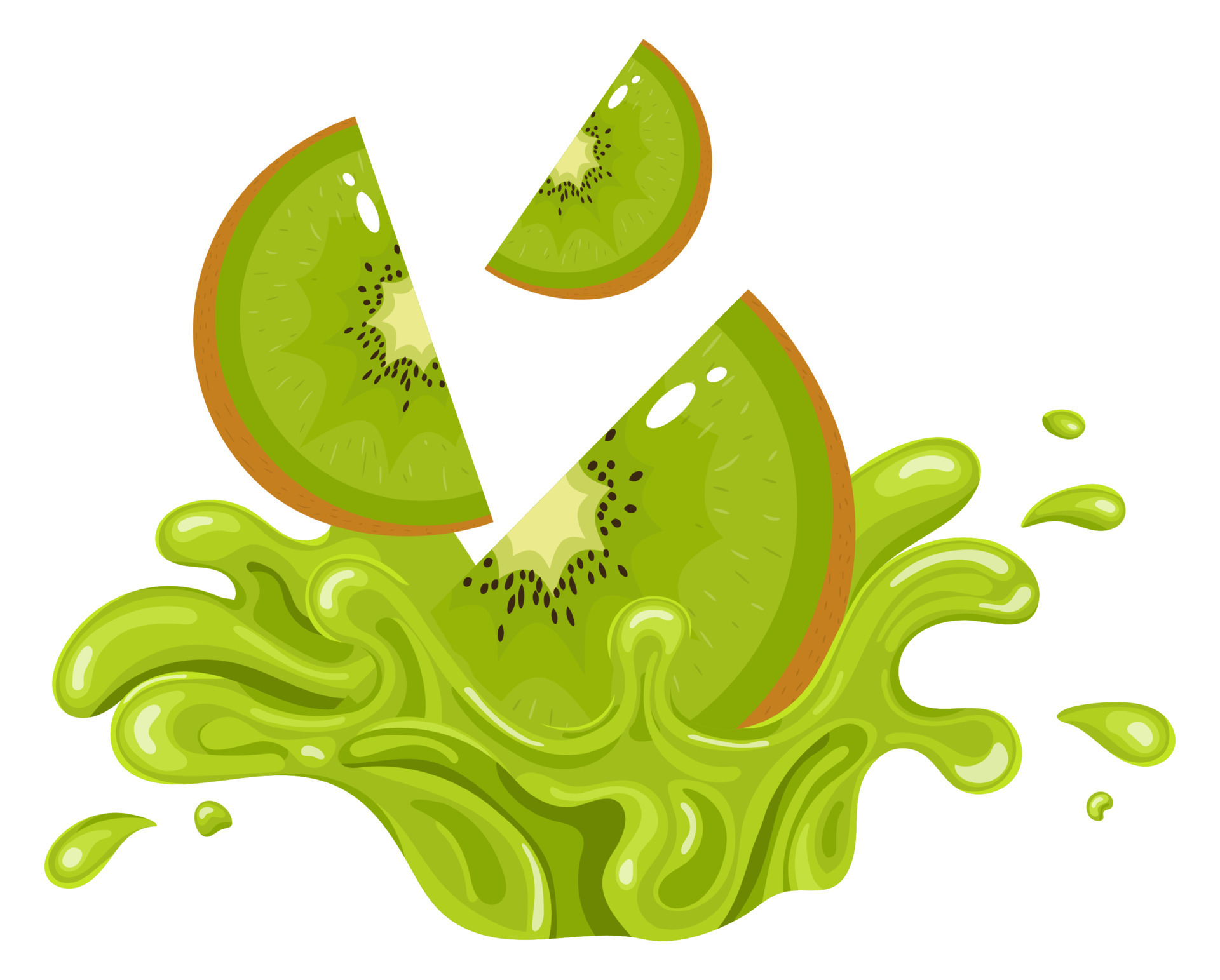 Kiwi fruit juice. Fresh kiwifruit splash isolated on white background
