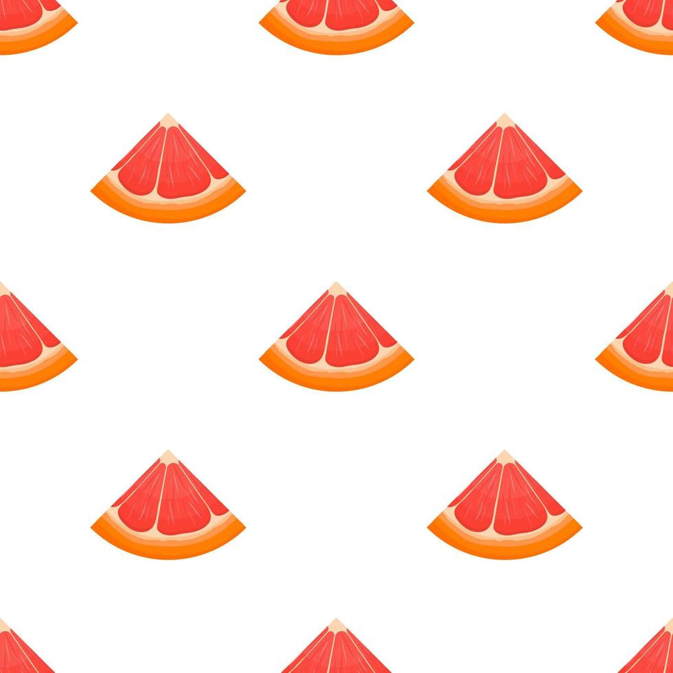 Seamless pattern with fresh bright exotic cut slice grapefruit isolated on white background. Summer fruits for healthy lifestyle. Organic fruit. Cartoon style. Vector illustration for any design.