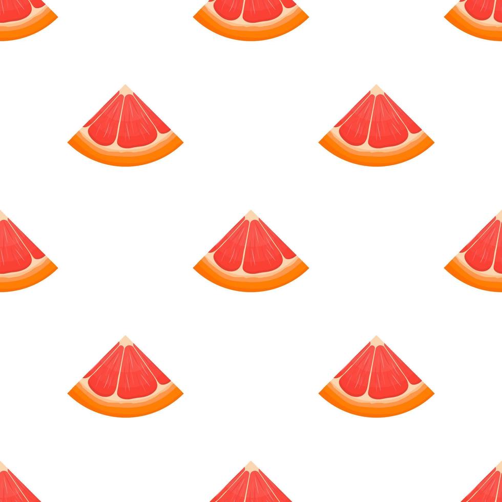 Seamless pattern with fresh bright exotic cut slice grapefruit isolated on white background. Summer fruits for healthy lifestyle. Organic fruit. Cartoon style. Vector illustration for any design.