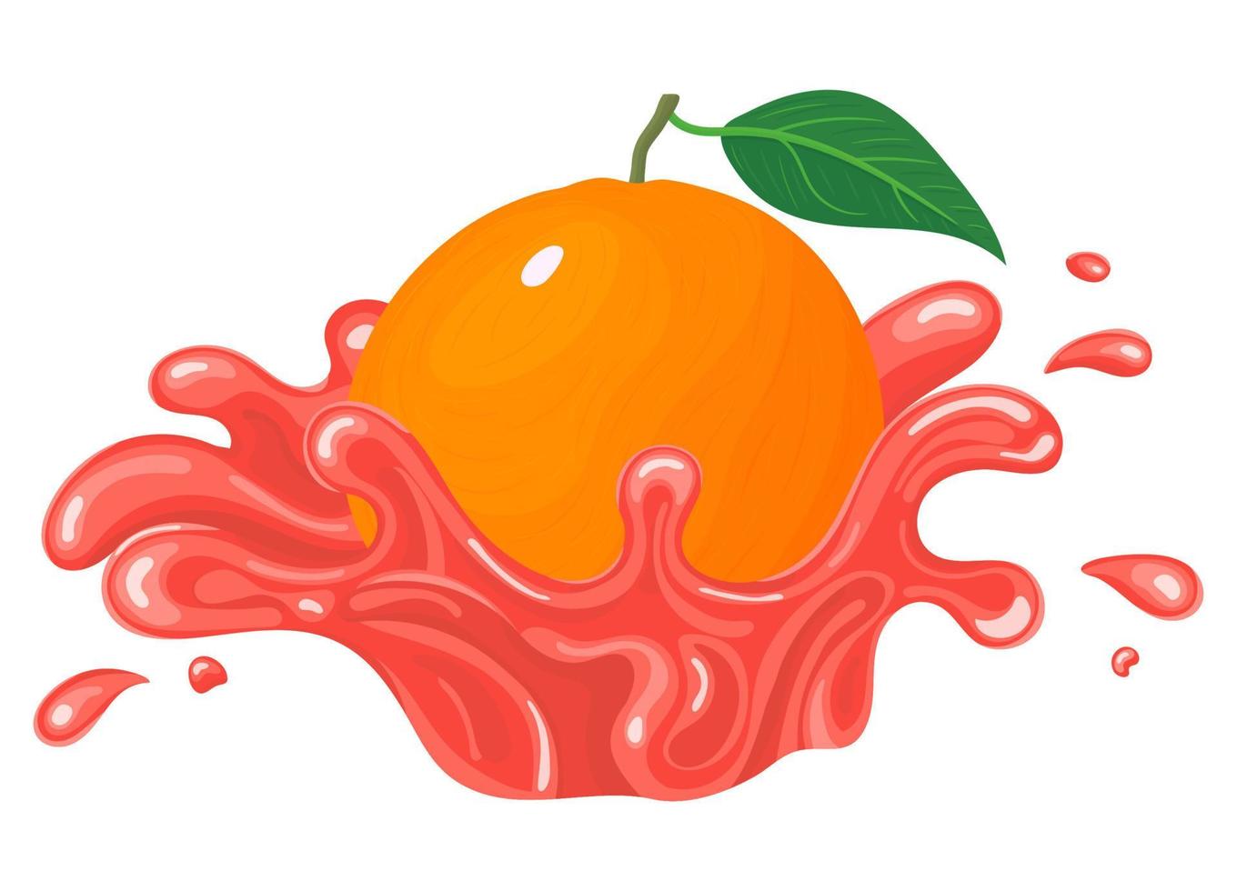 Fresh bright grapefruit juice splash burst isolated on white background. Summer fruit juice. Cartoon style. Vector illustration for any design.