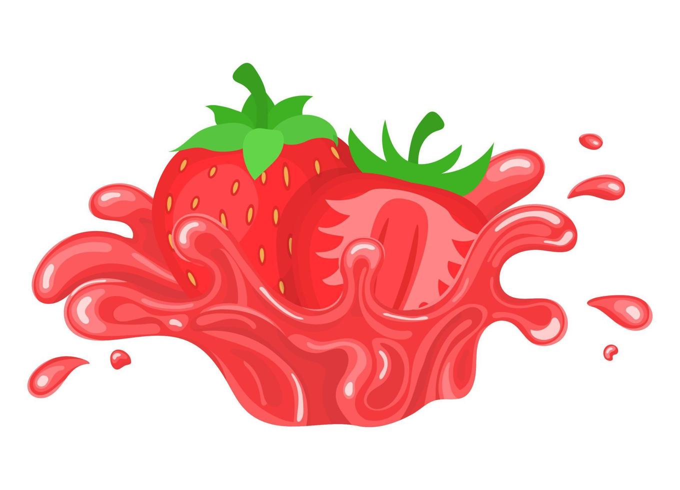 Fresh bright strawberry juice splash burst isolated on white background. Summer fruit juice. Cartoon style. Vector illustration for any design.