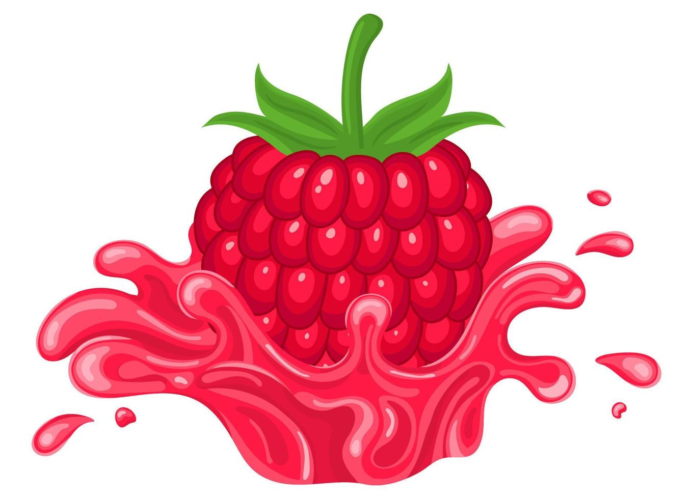 Fresh bright raspberry juice splash burst isolated on white background. Summer fruit juice. Cartoon style. Vector illustration for any design.