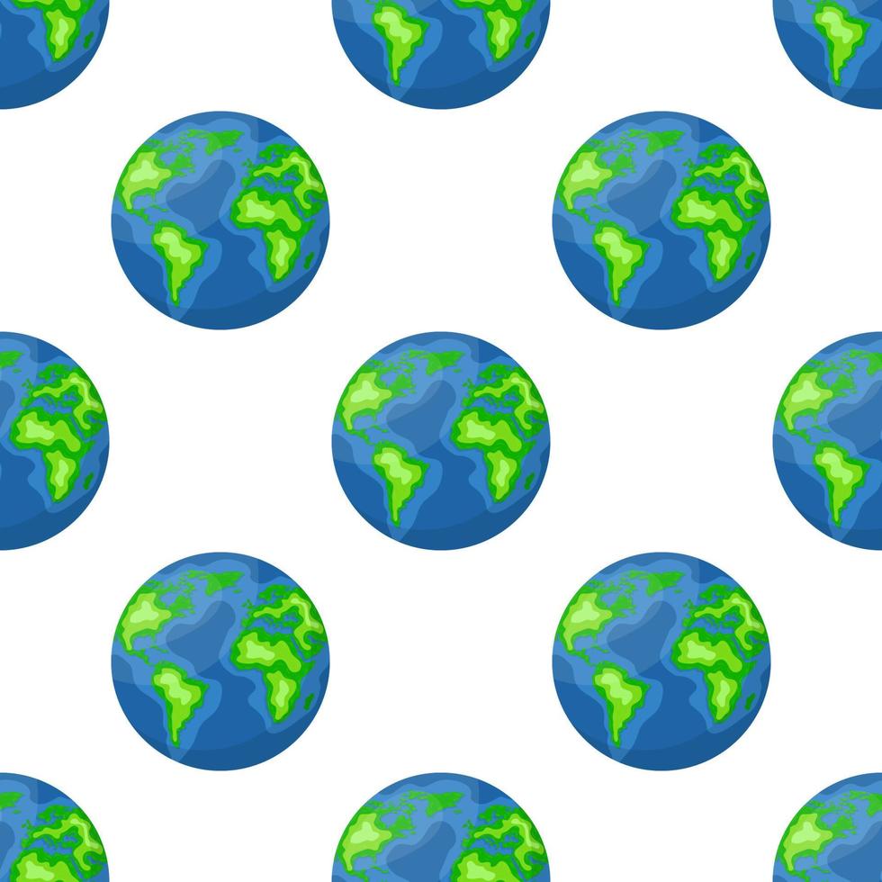 Seamless pattern with earth planet isolated on white background. Planet of solar system. Cartoon style vector illustration for any design.