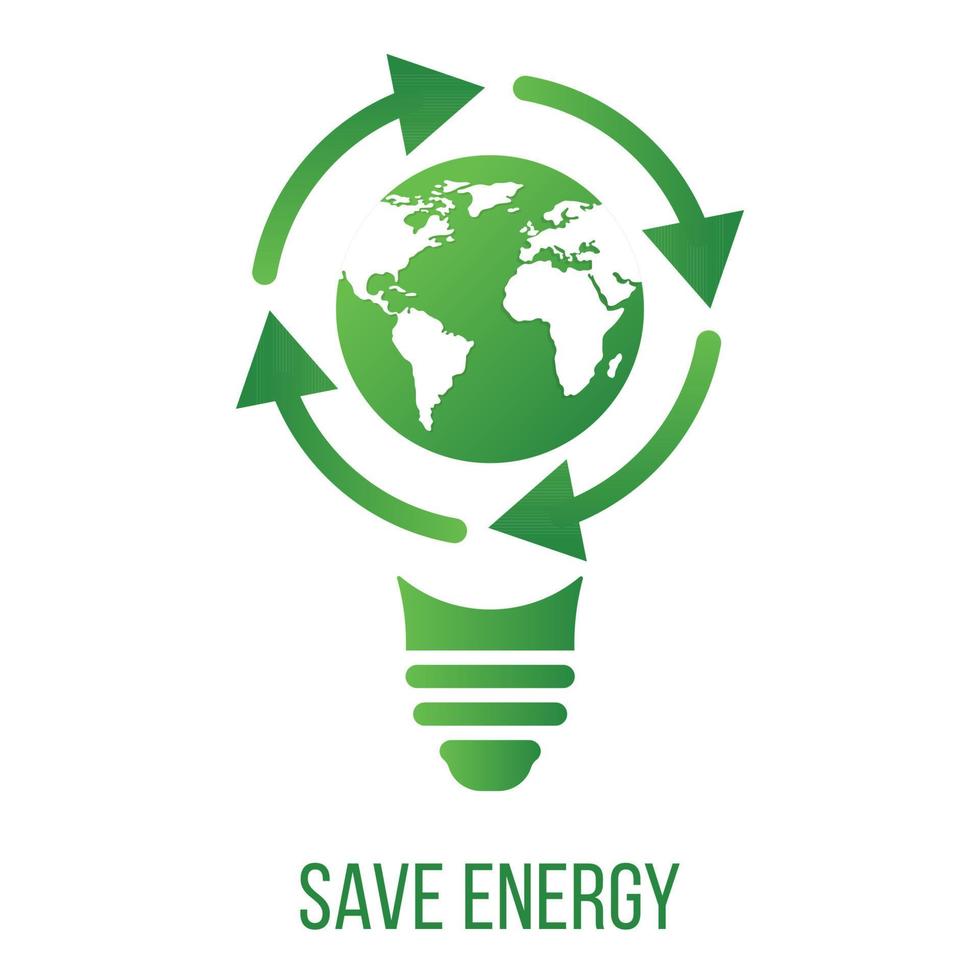 Ecology concept with light bulb, earth and arrows. Save energy icon sign symbol. Recycle logo. Vector illustration for any design.