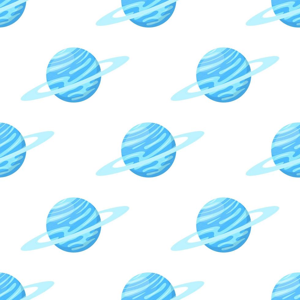 Seamless pattern with Uranus planet isolated on white background. Planet of solar system. Cartoon style vector illustration for any design.