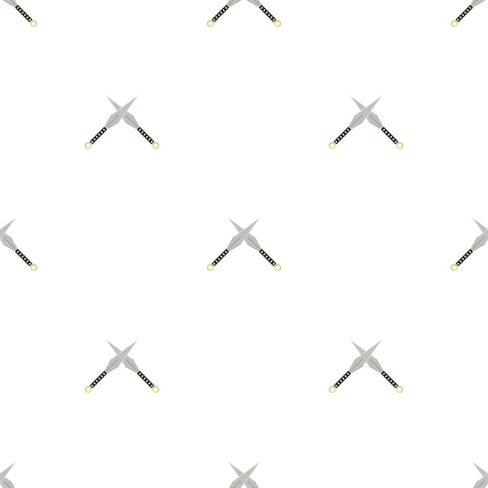 Seamless pattern with crossed kunai throwing knives icon. Ninja weapon. Samurai equipment. Cartoon style. Vector illustration for design, web, wrapping paper, fabric, wallpaper.