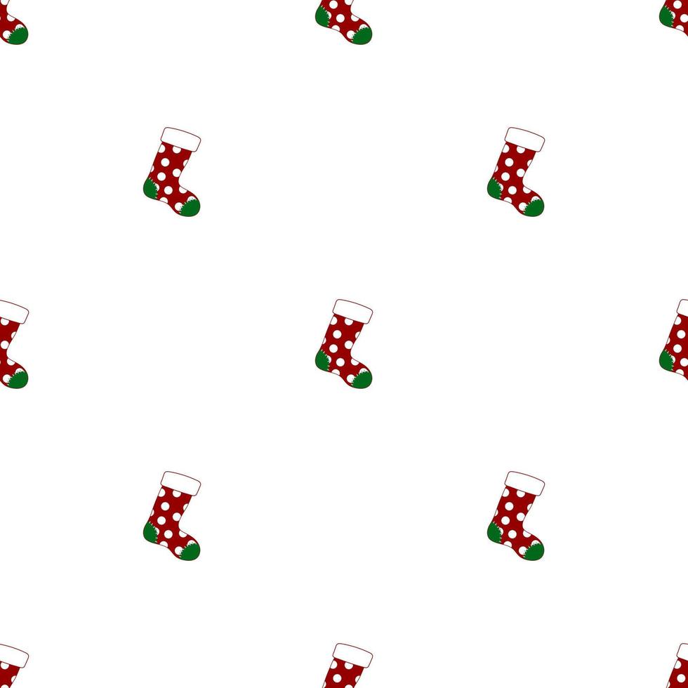 Seamless pattern with christmas socks on white background. Red green sock. Vector illustration.