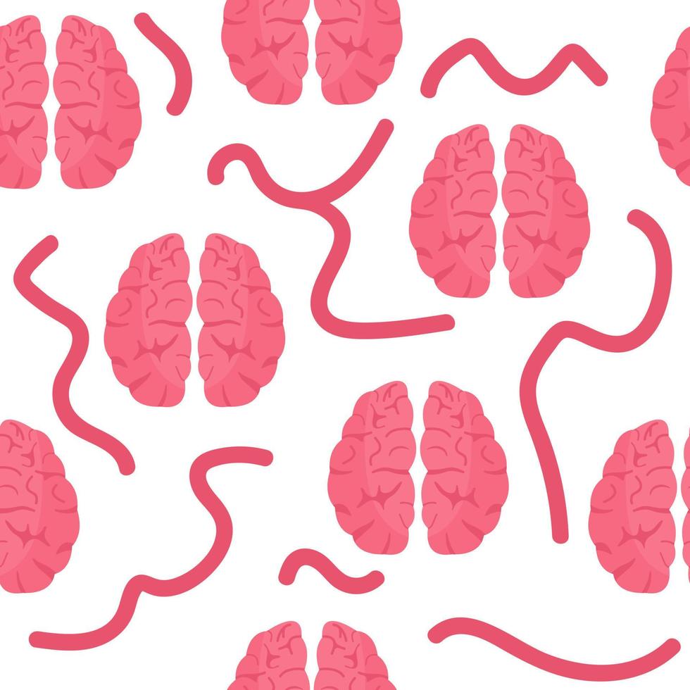 Seamless Pattern with Pink Brains isolated on white background. Mind, Intelligence Concept. Vector illustration.