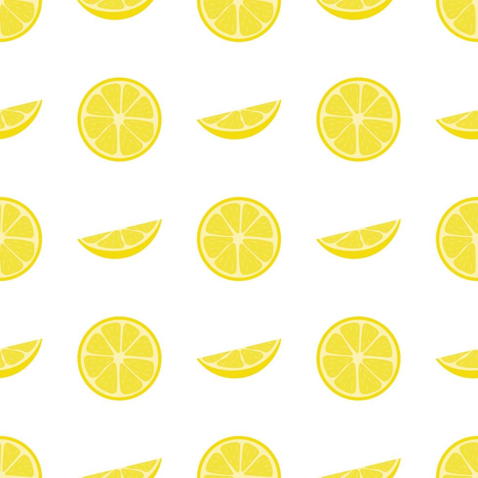 Seamless pattern with fresh half, slice lemon fruit on white background. Vector illustration for design, web, wrapping paper, fabric, wallpaper