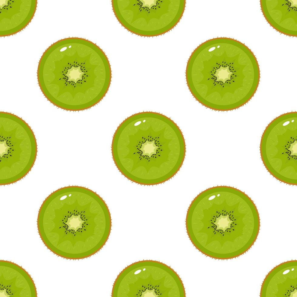 Seamless pattern with fresh half kiwi fruit on white background. Summer fruits for healthy lifestyle. Organic fruit. Cartoon style. Vector illustration for any design.
