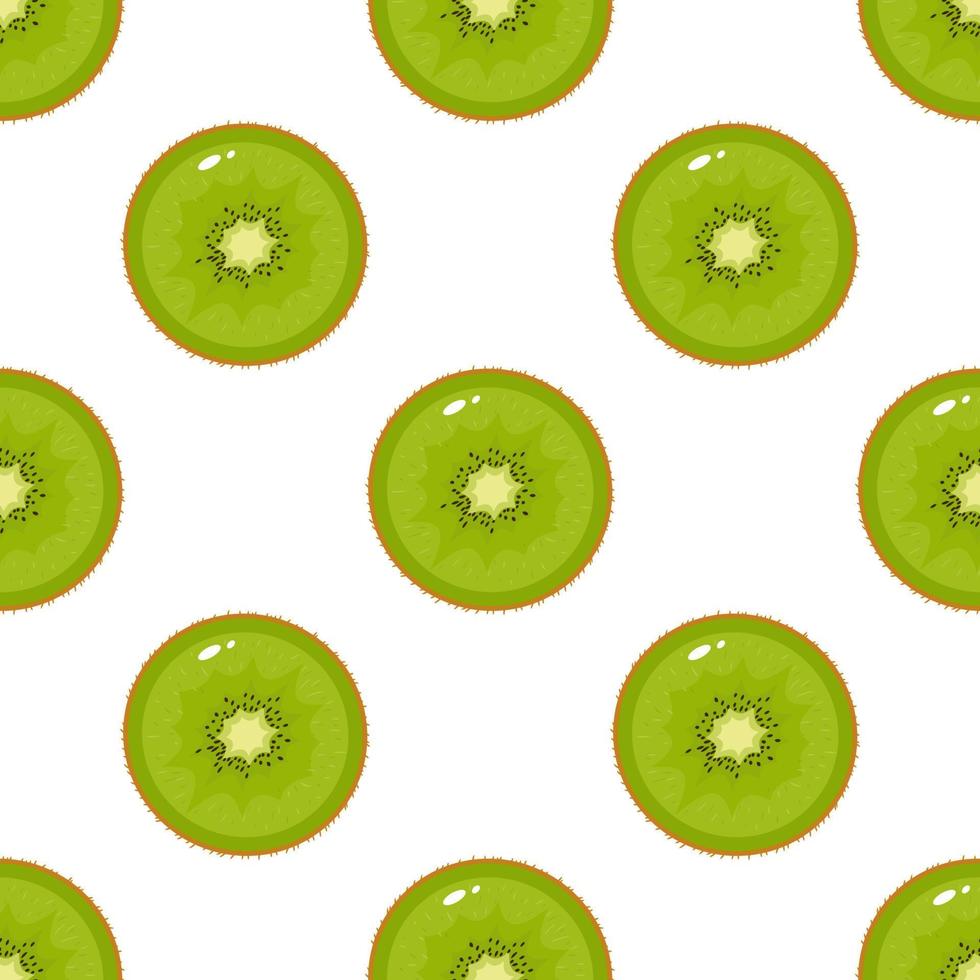 Seamless pattern with fresh half kiwi fruit on white background. Summer fruits for healthy lifestyle. Organic fruit. Cartoon style. Vector illustration for any design.