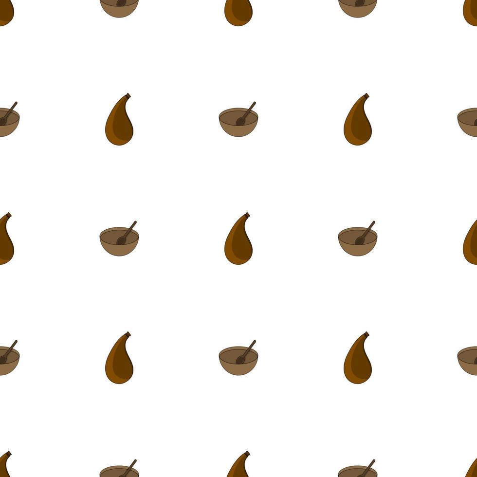 Seamless pattern with leather flask and wooden bowl on white background. Vector illustration.
