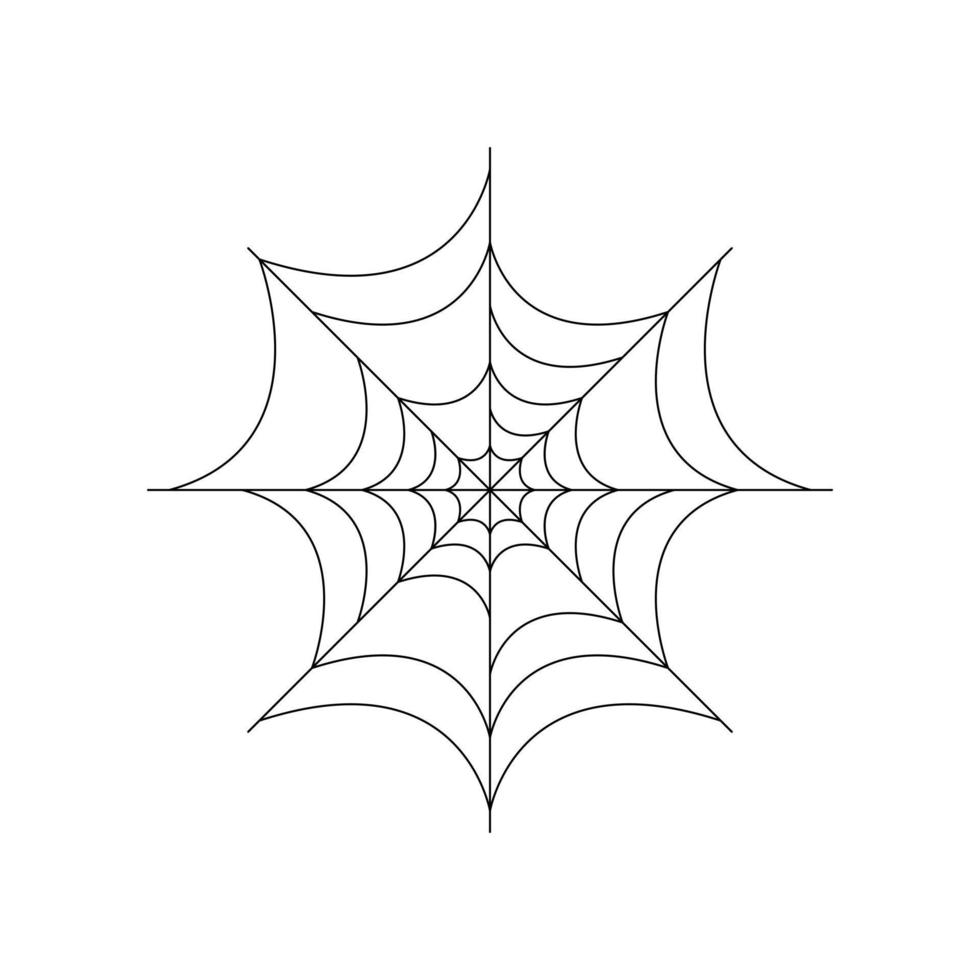 Round whole spider web isolated on white background. Halloween spiderweb element. Cobweb line style. Vector illustration for any design.