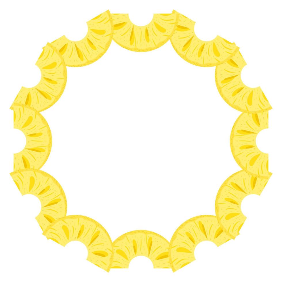 Wreath from cut slice pineapple with space for text. Cartoon organic sweet food. Summer fruits for healthy lifestyle. Vector illustration for any design.