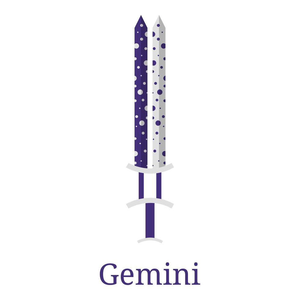 Gemini Sword. Zodiac Sign. Flat Cartoon Zodiacal Weapon. One of 12 Zodiac Weapons. Vector Astrological, Horoscope Sign. Vector illustration isolated on white background