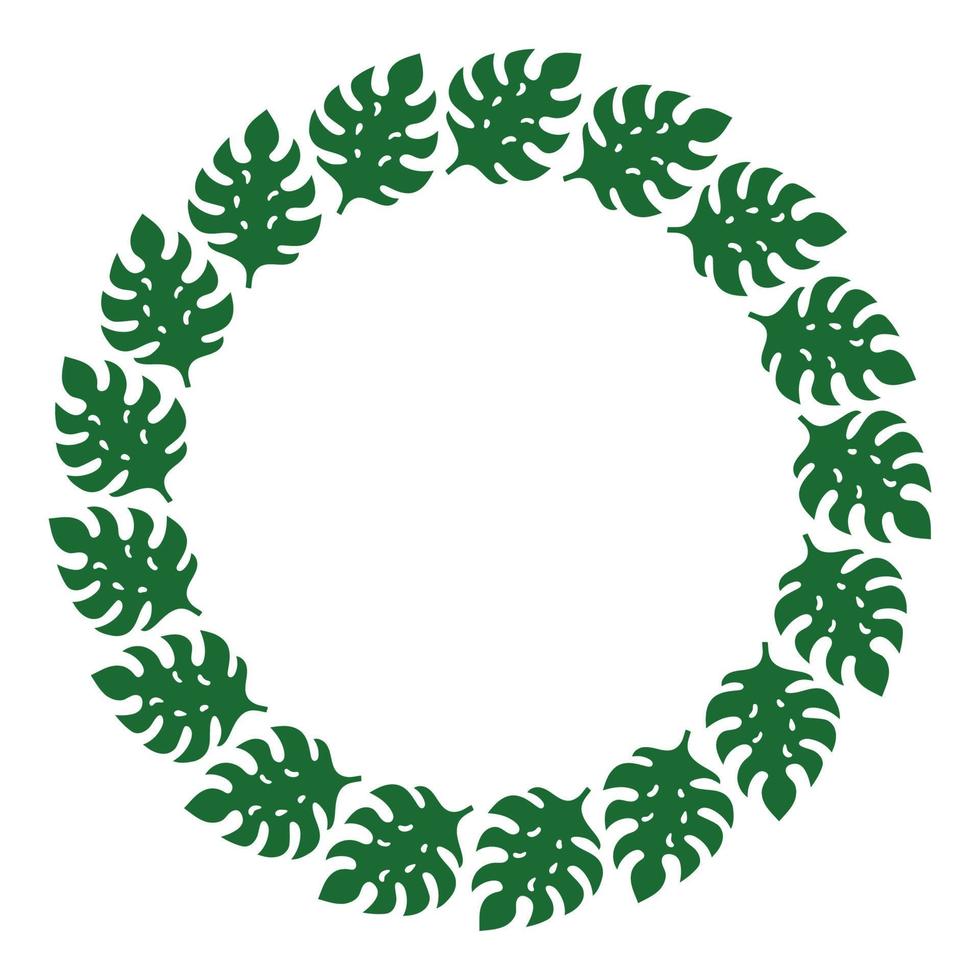 Circle Frame from Green Monstera Leaves. Wedding Decorations, Invitations. Vector illustration for Your Design, Web.