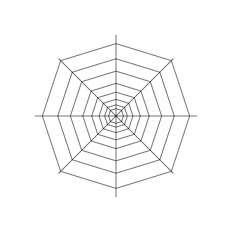 Round whole spider web isolated on white background. Halloween spiderweb element. Cobweb line style. Vector illustration for any design.