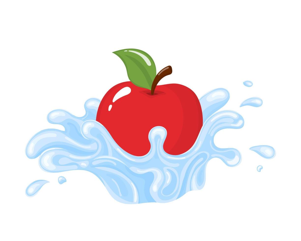 Manzana fresca roja con salpicaduras de agua aislado sobre fondo blanco. comida dulce. fruta organica ilustración vectorial para cualquier diseño vector