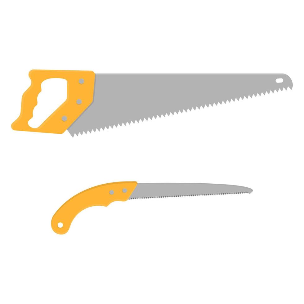 conjunto de iconos de sierra manual de dibujos animados aislados en fondo blanco. herramientas carpintero, reparadores, jardinería. ilustración vectorial diseño plano vector