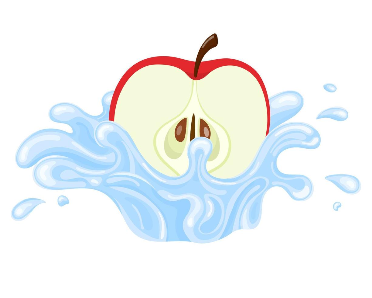 jugo de fruta de manzana. Manzana fresca en salpicaduras de agua aislado sobre fondo blanco. ilustración vectorial para cualquier diseño. vector