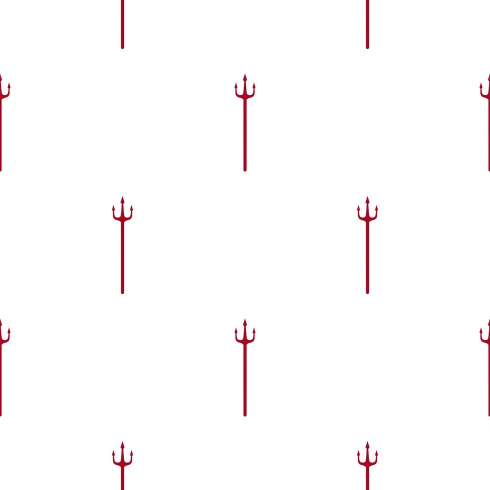 Seamless pattern with red devil tridents on white background. Hell concept. Vector illustration for design, web, wrapping paper, fabric, wallpaper.