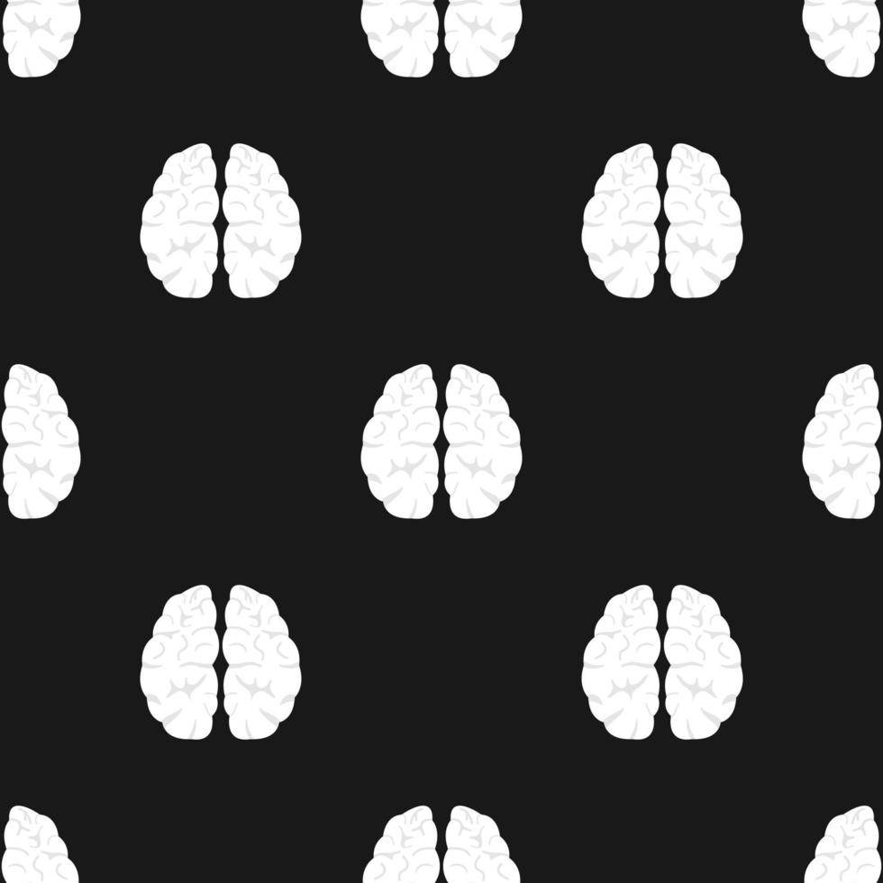 Seamless pattern with white brain on black background. Mind, intelligence concept. Vector illustration for design, web, wrapping paper, fabric