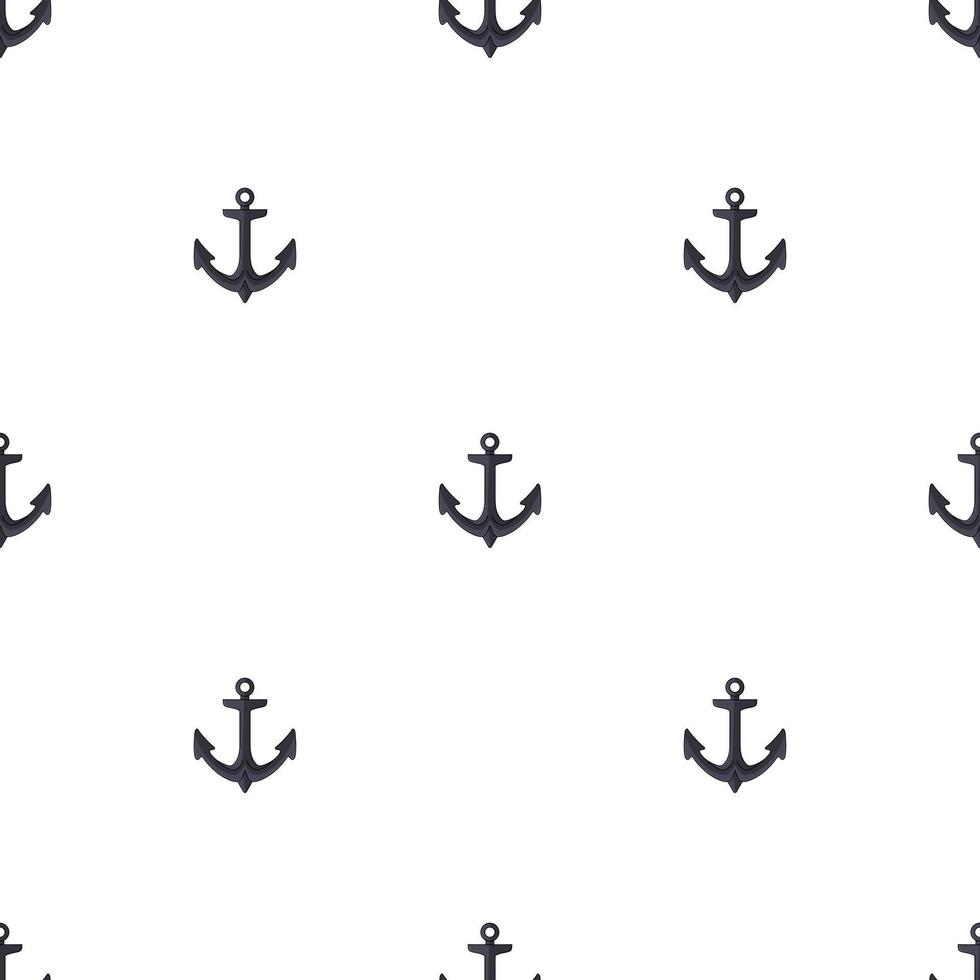 Seamless pattern with black anchor on a white background. Cartoon style. Vector illustration.