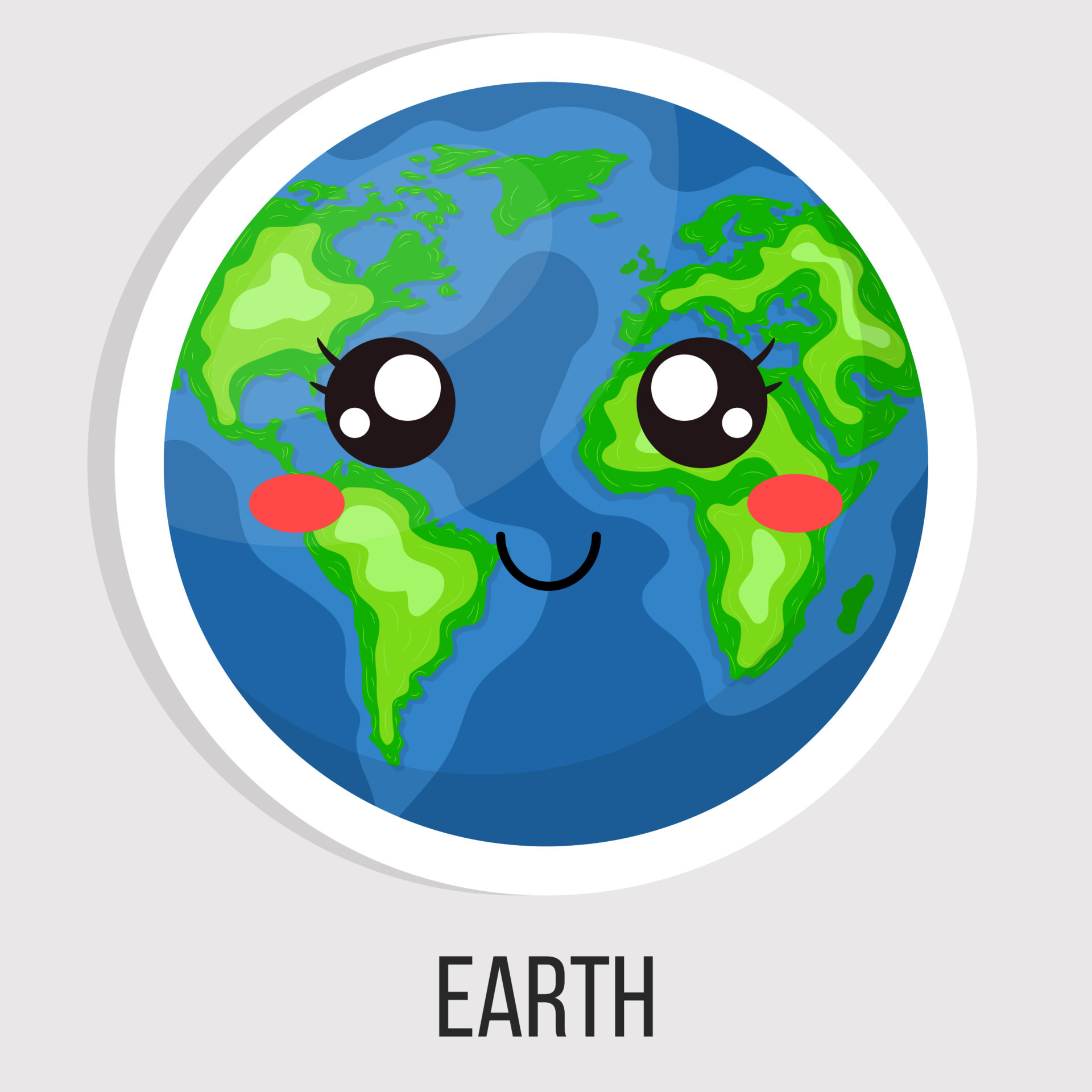 Cartoon cute earth planet isolated on white background. Planet of solar