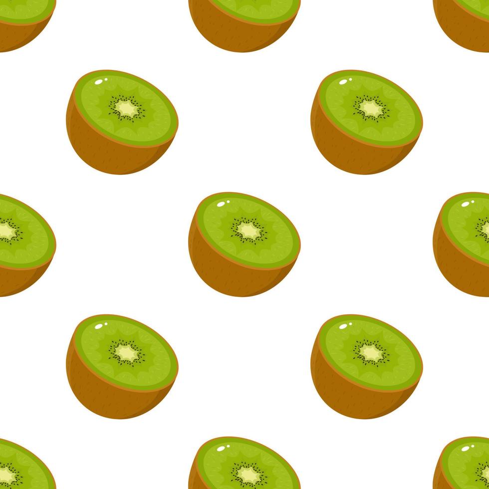 Seamless pattern with fresh half kiwi fruit on white background. Summer fruits for healthy lifestyle. Organic fruit. Cartoon style. Vector illustration for any design.