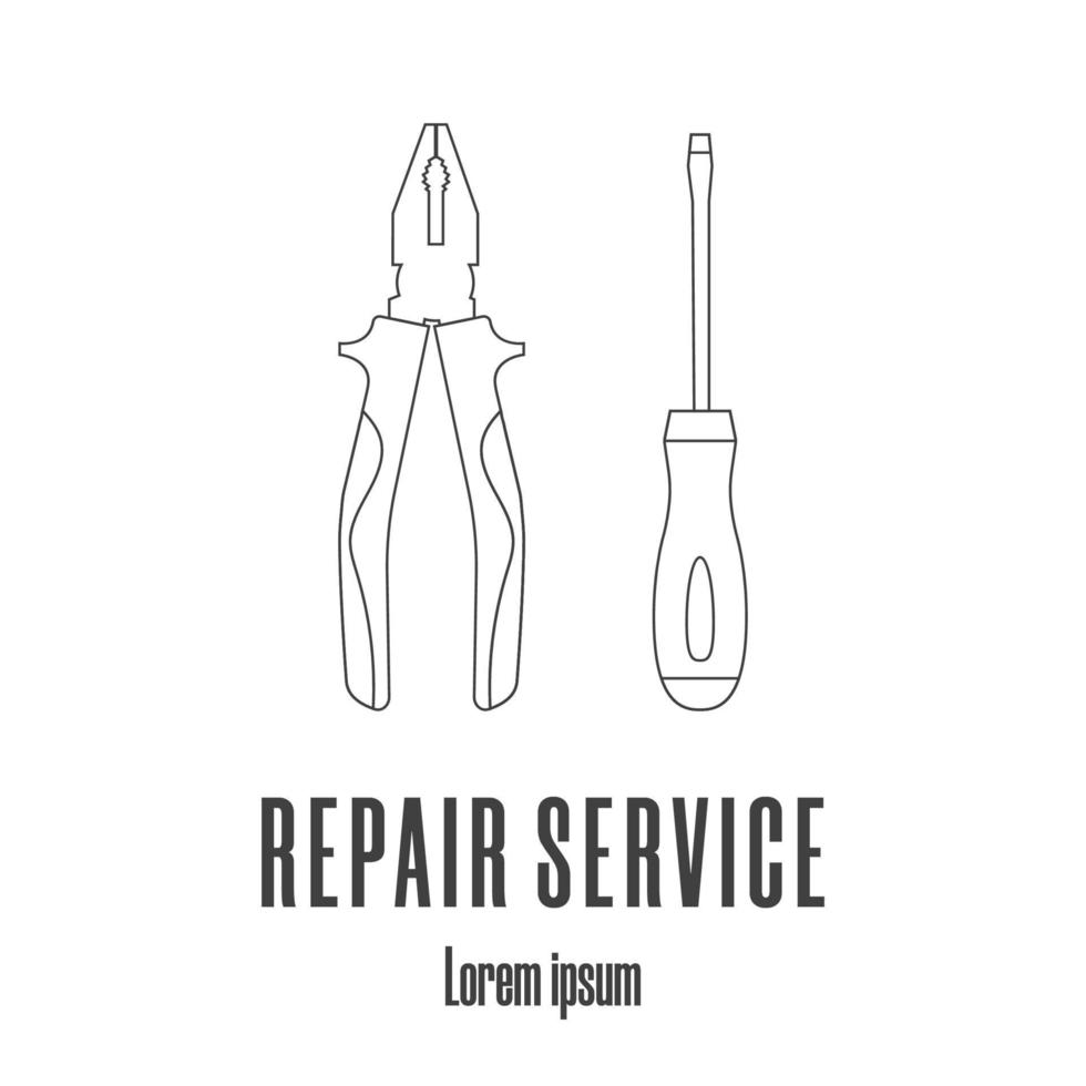 iconos de estilo de línea de un destornillador y alicates. logotipo del servicio de reparación. ilustración vectorial limpia y moderna. vector