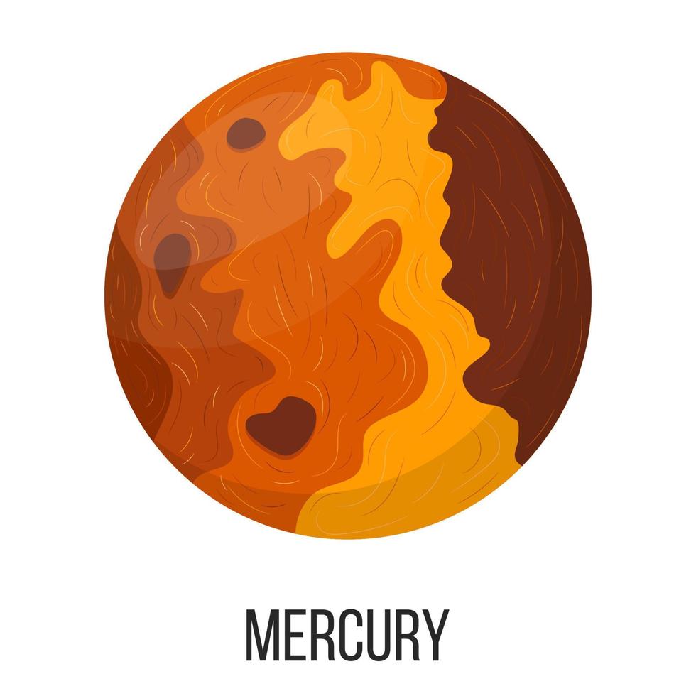 Mercury planet isolated on white background. Planet of solar system. Cartoon style vector illustration for any design.