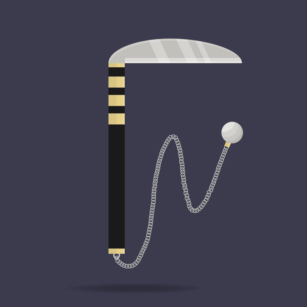 icono de kusarigama. arma ninja equipo samurái. estilo de dibujos animados ilustración vectorial limpia y moderna para diseño, web. vector